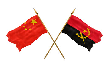 Background for designers. National Day. 3D model National flags  of People's Republic of China and Angola