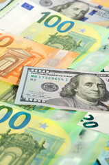 Obraz na płótnie Canvas Banknotes of dollars and euros, close-up.