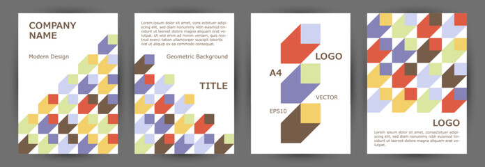 Corporate notebook front page template collection geometric design. Swiss style premium flyer