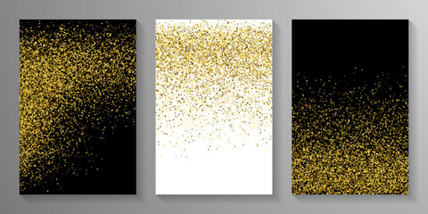 Abstract gold confetti grain scatter texture. Triangle square circle star elements noise. Party materials. Messy scruple granules dust confetti. Holiday decoration spark splatter