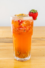 cocktail glass, on wood table