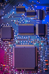 Electronic circuit board close up.	
