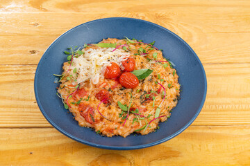 healthy food plate, Fresh, Top view on wood table.
