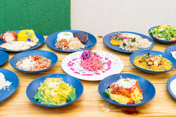 Food and drink shot of several different healthy meals using tropical fruits, inspired dishes