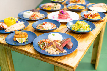 Food and drink shot of several different healthy meals using tropical fruits, inspired dishes