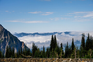 Scenic mountain view from Paradise parking lot at Mt. Rainier National Park, WA
