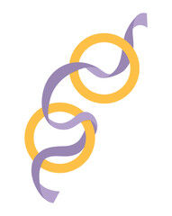 Obraz premium Vector wedding rings with purple ribbon. Cute marriage symbol clipart element for bride and groom. Just married couple accessory. Cartoon