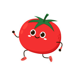 Cute tomato character design. Happy vegetable vector illustration. Cartoon tomato flat design for children books.