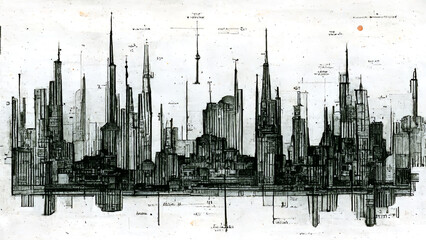 City architectural plan. Modern city abstract engineering design. Digital art illustration.