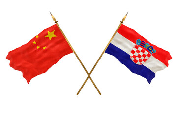Background for designers. National Day. 3D model National flags  of People's Republic of China and Croatia