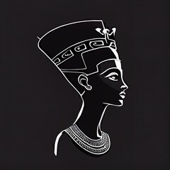 Nefertiti Egyptian Queen. Silhouette Nefertiti isolated on antique gray background. Illustration - obrazy, fototapety, plakaty