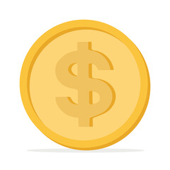 Coin with dollar icon. Golden coin. Cash, interest rate, business and finance, return on investment, concept. Flat vector icon.