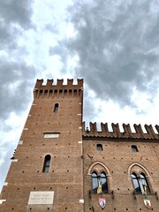 tower of castle. View of Castello Estense. Ferrara. Italy 