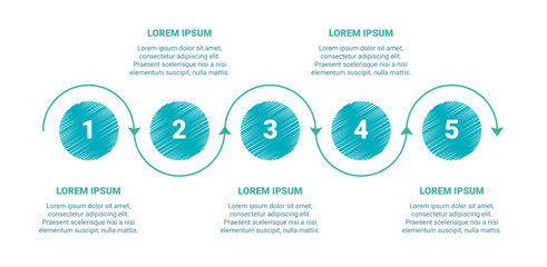 MINIMAL INFOGRAPHIC 5 STEPS TIMELINE WITH HATCHED SHAPES. EASY TO EDIT.