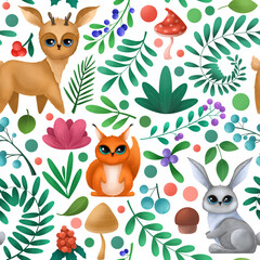 Naklejka premium Seamless pattern with cute forest animals. Children's illustration.