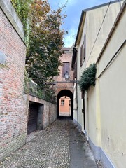street in the town. narrow street in old town of Ferrara. Italy