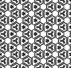 Fototapeta na wymiar Black and white seamless abstract pattern. Background and backdrop. Grayscale ornamental design. Mosaic ornaments. Vector graphic illustration. EPS10.