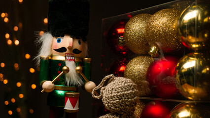 Christmas decorations - Christmas nutcracker toy soldier traditional figurine, christmas balls,...