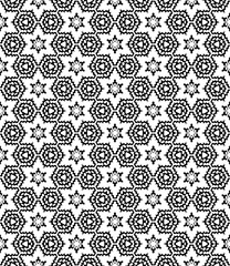 Black and white seamless abstract pattern. Background and backdrop. Grayscale ornamental design. Mosaic ornaments. Vector graphic illustration. EPS10.