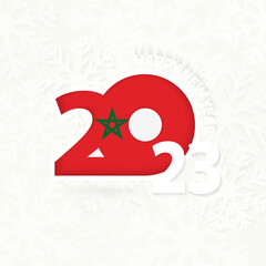 New Year 2023 for Morocco on snowflake background.