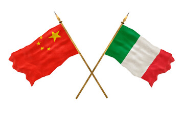 Background for designers. National Day. 3D model National flags  of People's Republic of China and Italy
