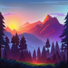 nature background illustration mountain and forest scenery light painting gradation