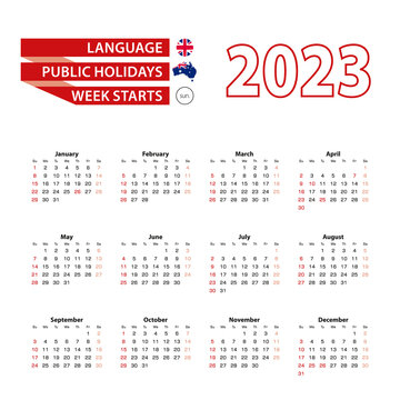 Calendar 2023 In English Language With Public Holidays The Country Of Australia In Year 2023.