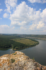 rocks river bank forest from a height