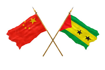 Background for designers. National Day. 3D model National flags  of People's Republic of China and Sao tome and principe