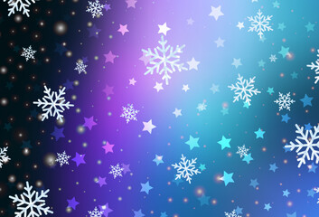 Obraz na płótnie Canvas Dark Pink, Blue vector background with beautiful snowflakes, stars.