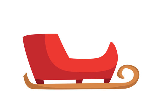 Santa's Christmas sleigh. A red empty winter cart. Vector cartoon illustration on a white background.