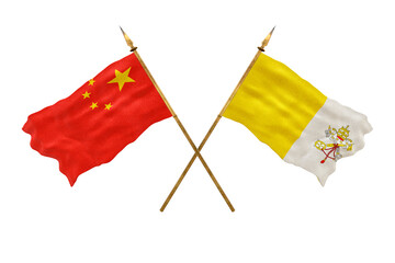 Background for designers. National Day. 3D model National flags  of People's Republic of China and Vatican City