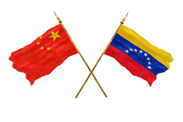 Background for designers. National Day. 3D model National flags  of People's Republic of China and Venezuela