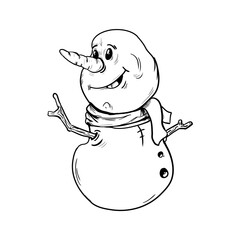  Snowman vector cartoon character. Cute festive winter, Christmas, holiday mascot. Isolated smiling snowman with scarf.