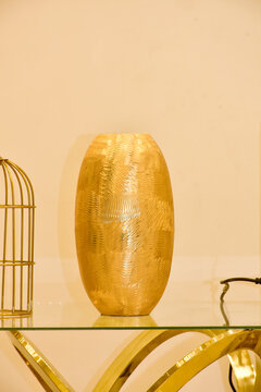luxury golden flowers table vase modern metallic interior decoration pot