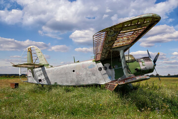 Old broken airplane biplane