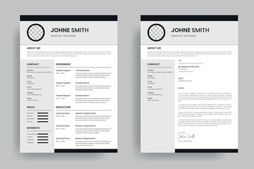 Professional CV resume template design and minimalist letterhead or cover letter layout design