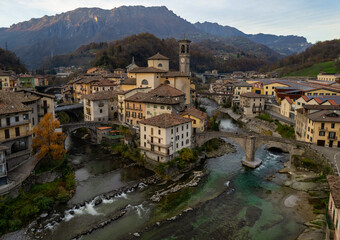 Fototapeta na wymiar Aerial view of ancient church and crossing rivers