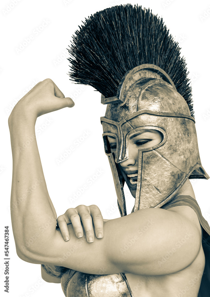 Wall mural she is the spartan soldier is ready for battle in a white background