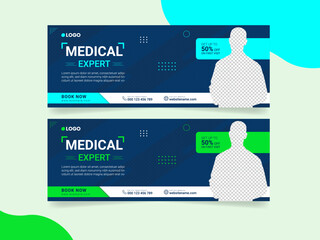 Medical health care web banner and hospital cover or social media cover design template