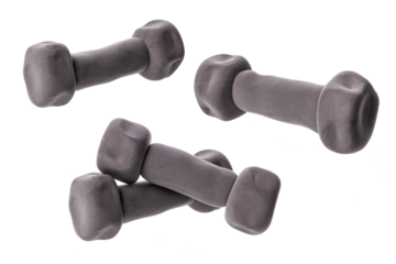 dumbbells molded from plasticine isolated png transparent