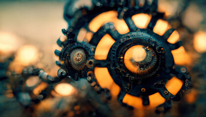 Mechanical background, gears. AI render.