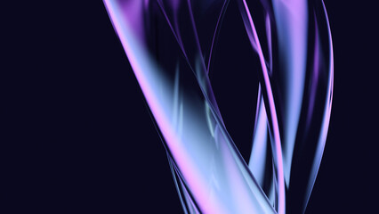 	 Abstract liquid glass holographic iridescent neon curved wave in motion dark background 3d render. Gradient design element for banners, backgrounds, wallpapers and covers.