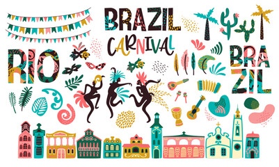 Brazil carnival. Big vector clipart. Isolated illustrations for carnival concept and other