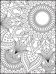 Flower Mandala Coloring Book For Adult. Mandala Coloring Pages. Seamless vector pattern. Black and white linear drawing. coloring page for children and adults. Coloring Book Page for Adult