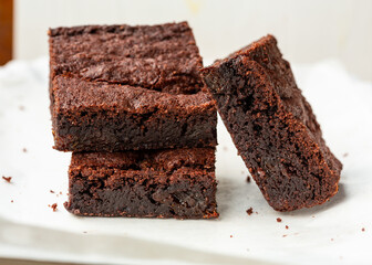 Chocolate prune Brownies on white background