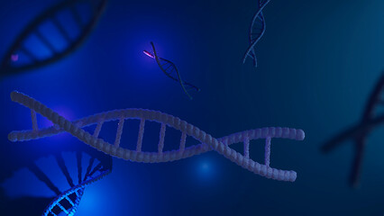 Many DNA chains on blue background. 3d rendering