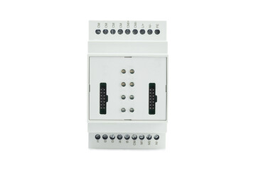 The electric drive control unit with overload control is isolated on a white background. The device...