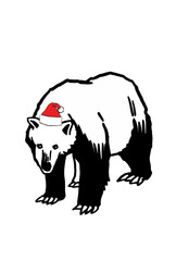 Naklejka na ściany i meble Graphical illustration of polar bear in Santa Claus hat isolated on white background,vector