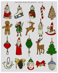 set of hand drawn christmas retro elements
